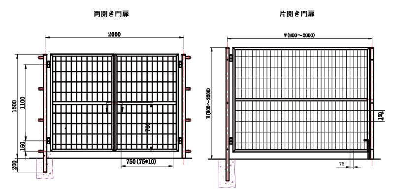 フェンス用門扉、扉、ドア